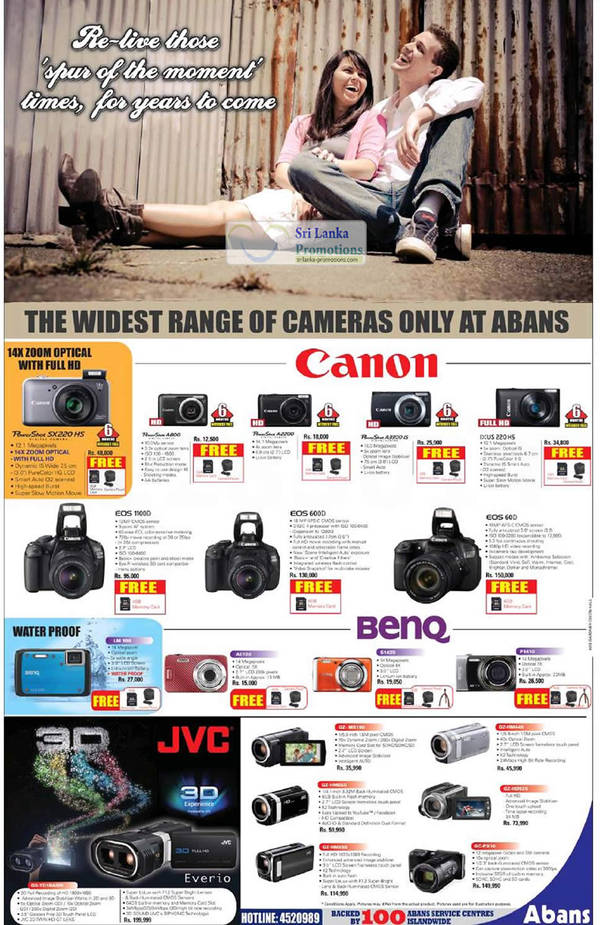 Featured image for Canon, BenQ & JVC Digital Cameras & Video Camcorders Abans Offers 27 May 2012