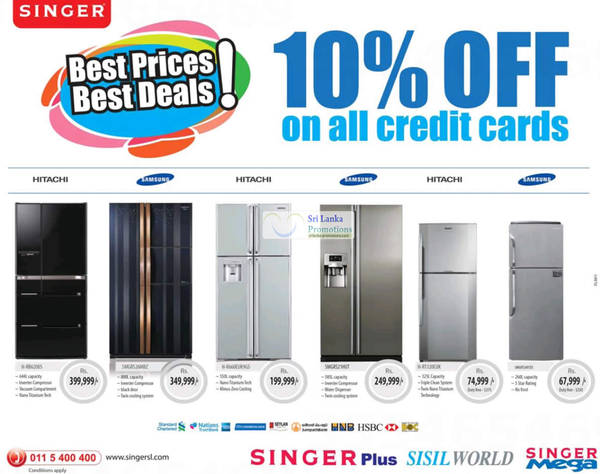 Featured image for Singer Fridges 10% Off All Credit Cards 31 May 2012