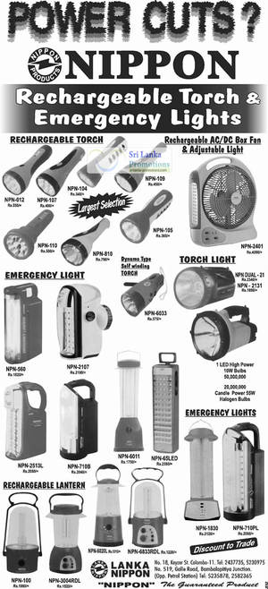 Featured image for Nippon Torch Lights, Emergency Lights & Lanterns Price List 29 Jun 2012