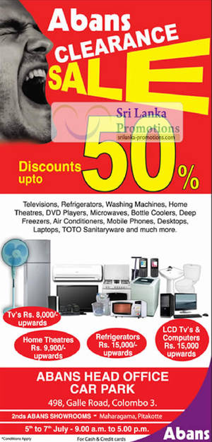 Featured image for (EXPIRED) Abans Clearance Sale Up To 50% Off @ Galle Road 5 – 7 Jul 2012
