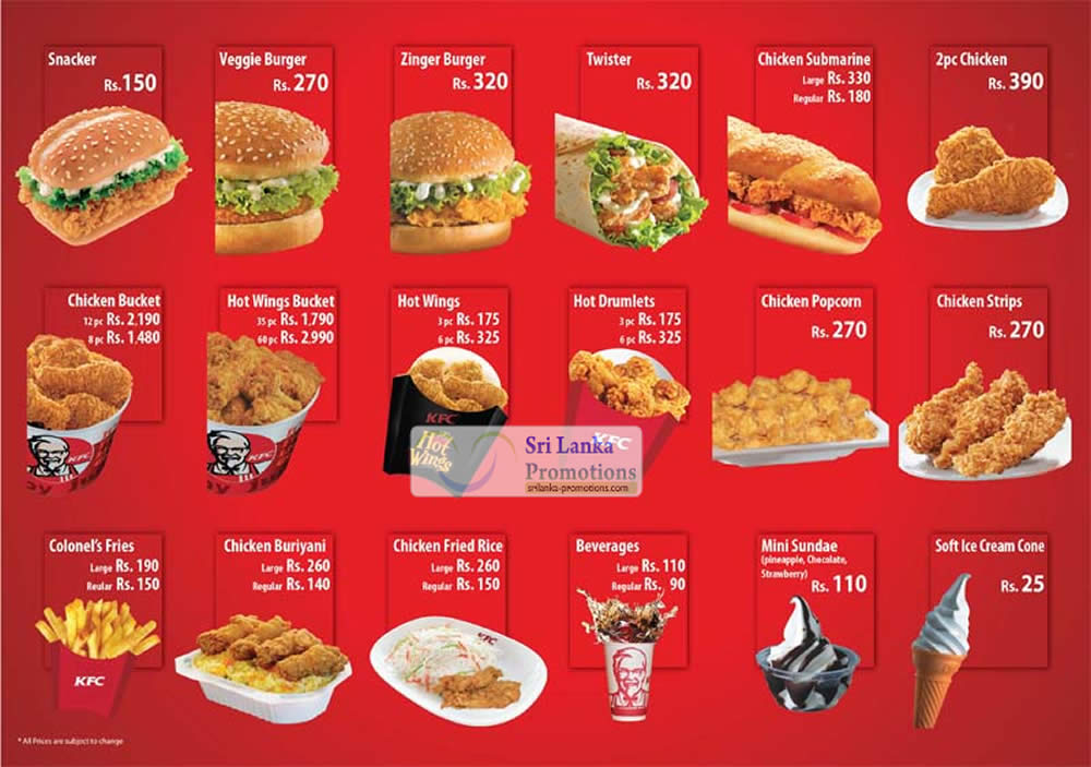 Ala Carte Menu 1 » KFC Sri Lanka Menu Price List, Value Meals