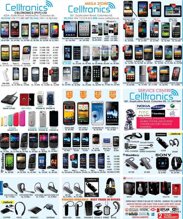 Featured image for Celltronics Smartphones & Mobile Phones Price List Offers 29 Jul 2012