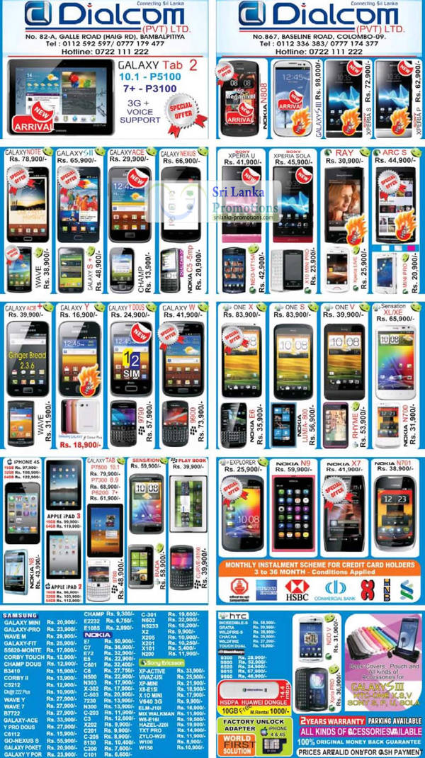 Featured image for Dialcom Samsung, Apple, Sony, Blackberry, HTC & Nokia Phones Price List Offers 15 Jul 2012