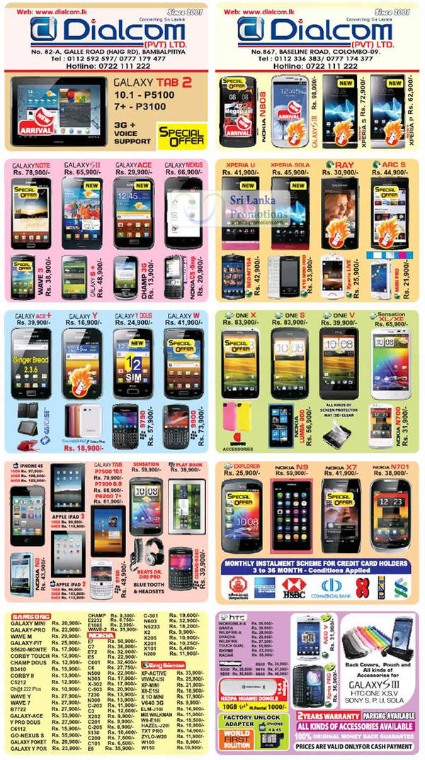 Featured image for Dialcom Samsung, Apple, Sony, Blackberry, HTC & Nokia Phones Price List Offers 22 Jul 2012