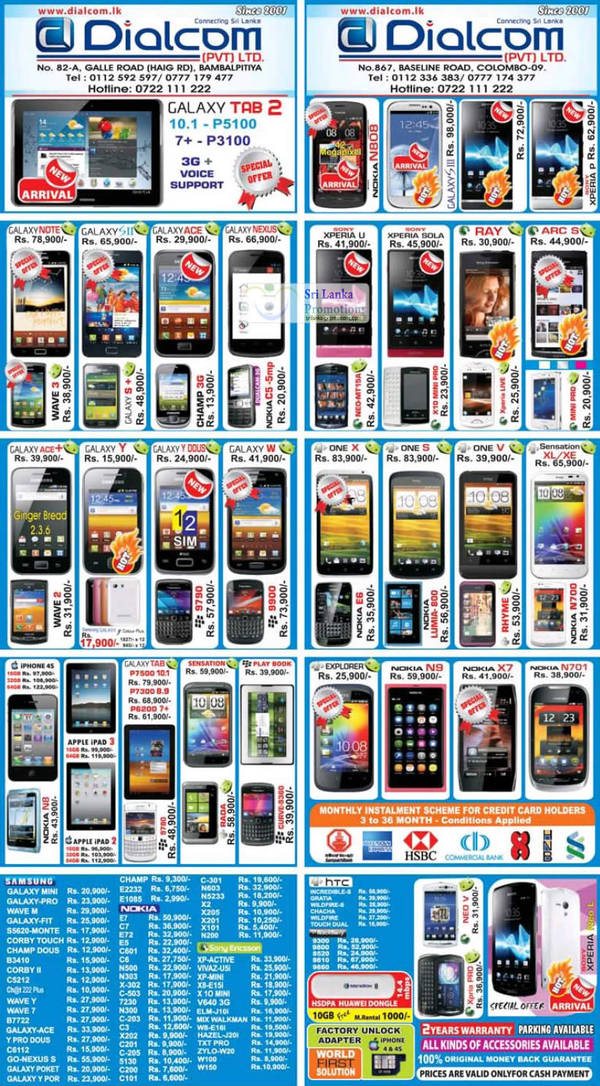Featured image for Dialcom Samsung, Apple, Sony, HTC & Nokia Phones Price List Offers 8 Jul 2012