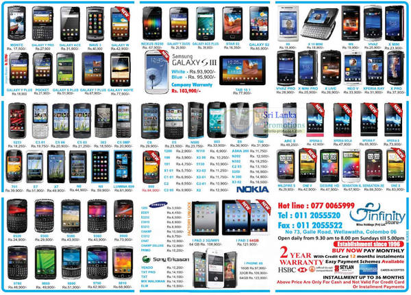 Featured image for Infinity Store (Mitsu) Smartphones & Mobile Phones Price List Offers 15 Jul 2012