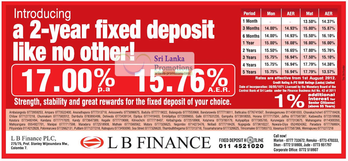 Lb Finance 29 Jul 2012 Lb Finance Fixed Deposits Rates 29 Jul 2012 Sri Lanka Promotions 0058