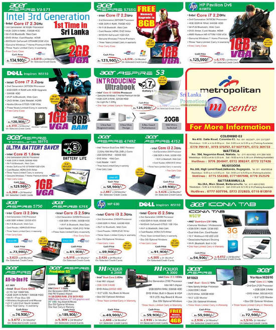 Notebooks, Acer Aspire, HP Pavillion, Dell Inspiron, Iconia Tablet, Mpower