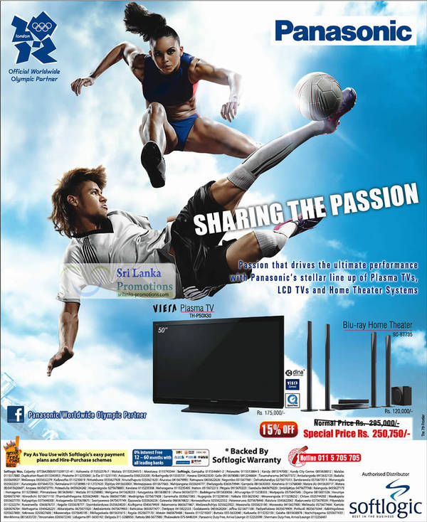Featured image for Panasonic Plasma TV & Blu-Ray Home Theatre System 15% OFF Softlogic Promotion Offer 25 Jul 2012