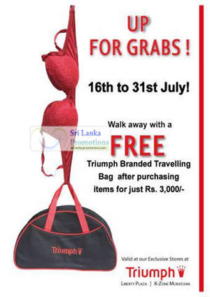 Featured image for (EXPIRED) Triumph Sri Lanka FREE Travel Bag With Minimum Rs 3000 Purchase 16 – 31 Jul 2012