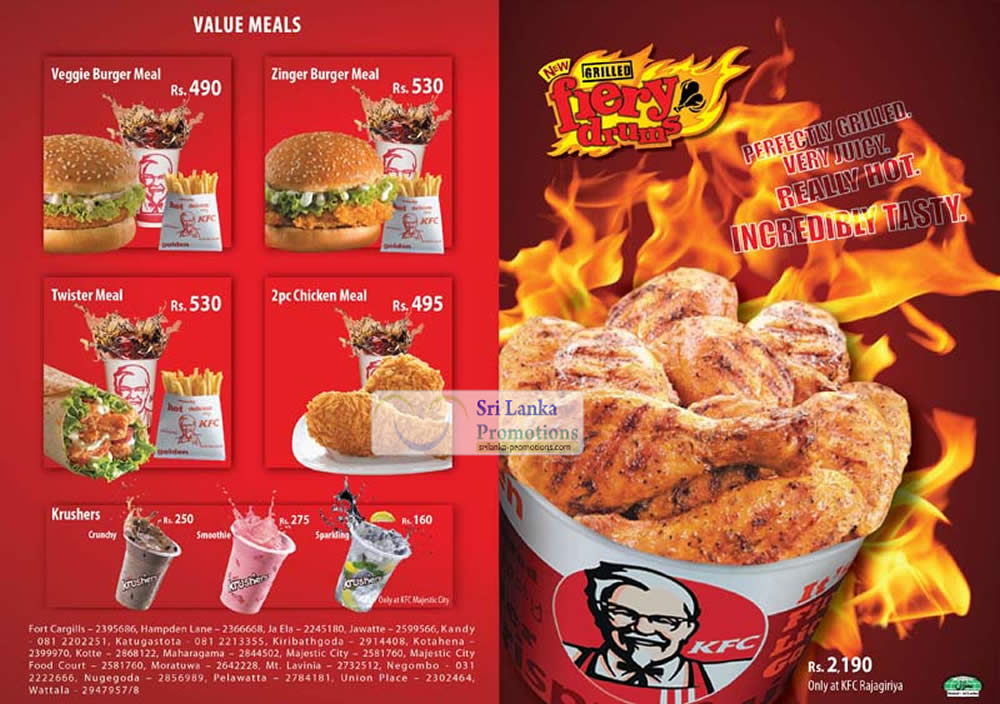 meals kfc lanka sri menu value delivery krushers srilanka meal chicken burger promo twister jul areas promotions jun updated zinger