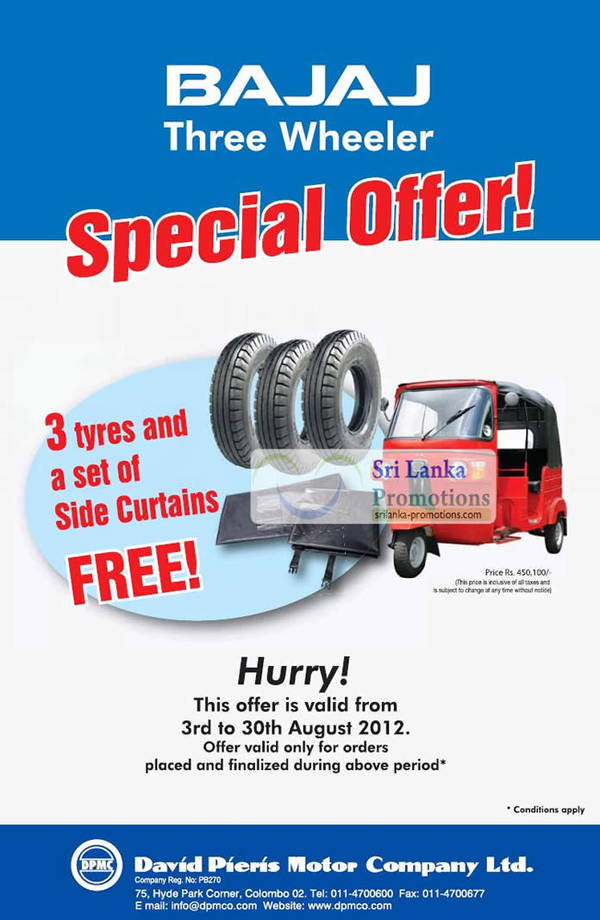 Featured image for (EXPIRED) Bajaj Three Wheeler Free Tyres & Side Curtains Promotion 3 – 30 Aug 2012