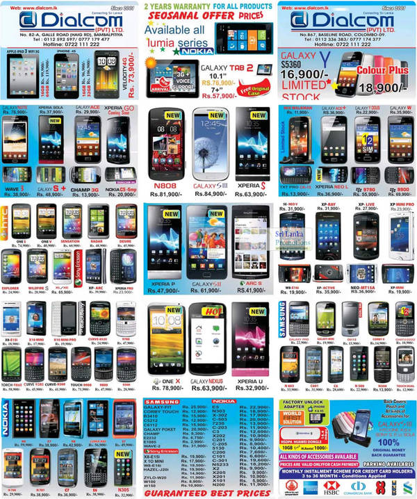 Featured image for Dialcom Samsung, Apple, Sony, Blackberry, HTC & Nokia Phones Price List Offers 19 Aug 2012