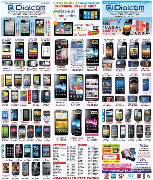 Featured image for Dialcom Samsung, Apple, Sony, Blackberry, HTC & Nokia Phones Price List Offers 5 Aug 2012