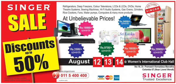 Featured image for Singer Sale Up To 50% Off @ Women’s International Club Hall 12 – 14 Aug 2012