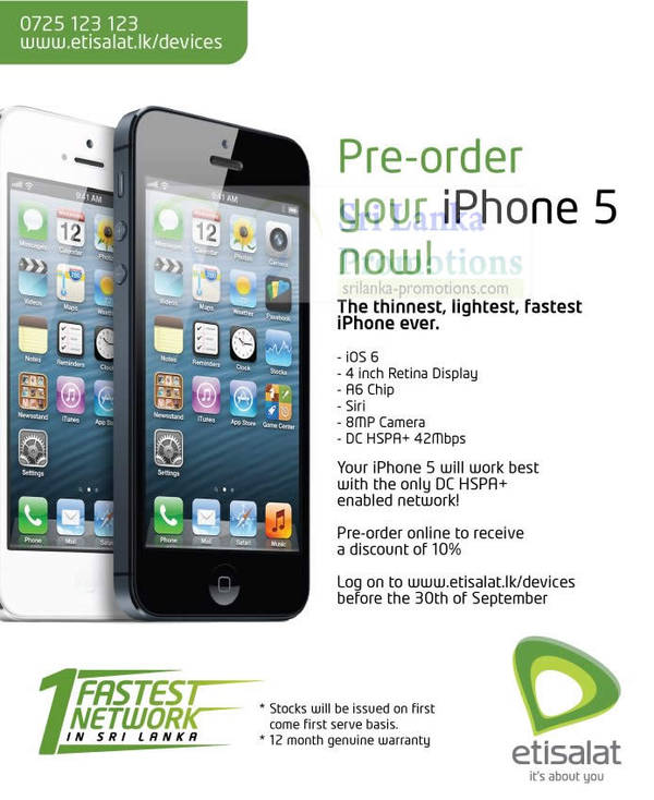 Featured image for (EXPIRED) Etisalat Sri Lanka Apple iPhone 5 Pre-Order & Get 10% OFF 21 Sep 2012