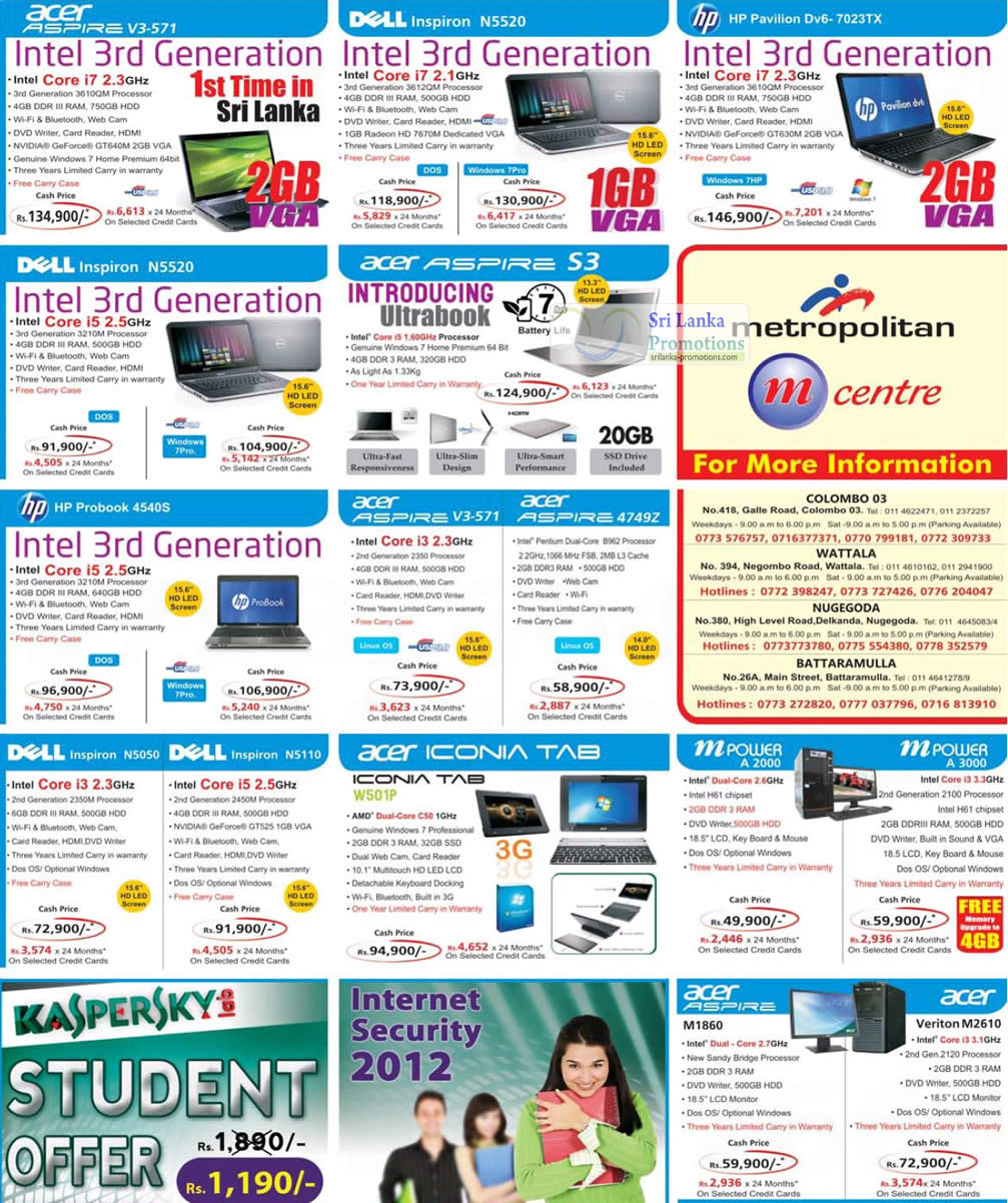 Featured image for Metropolitan Printers, Digital Cameras, Notebooks & Desktop PC Offers Price List 9 Sep 2012 