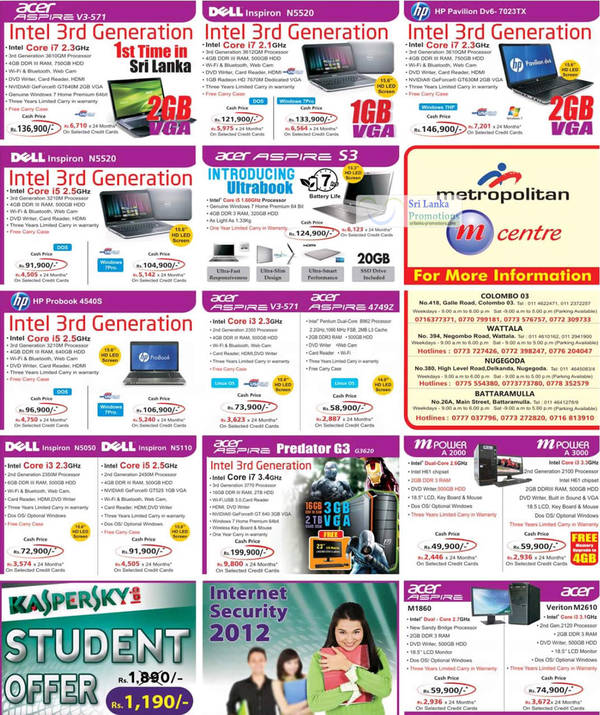 Featured image for Metropolitan Printers, Digital Cameras, Notebooks & Desktop PC Offers Price List 16 Sep 2012
