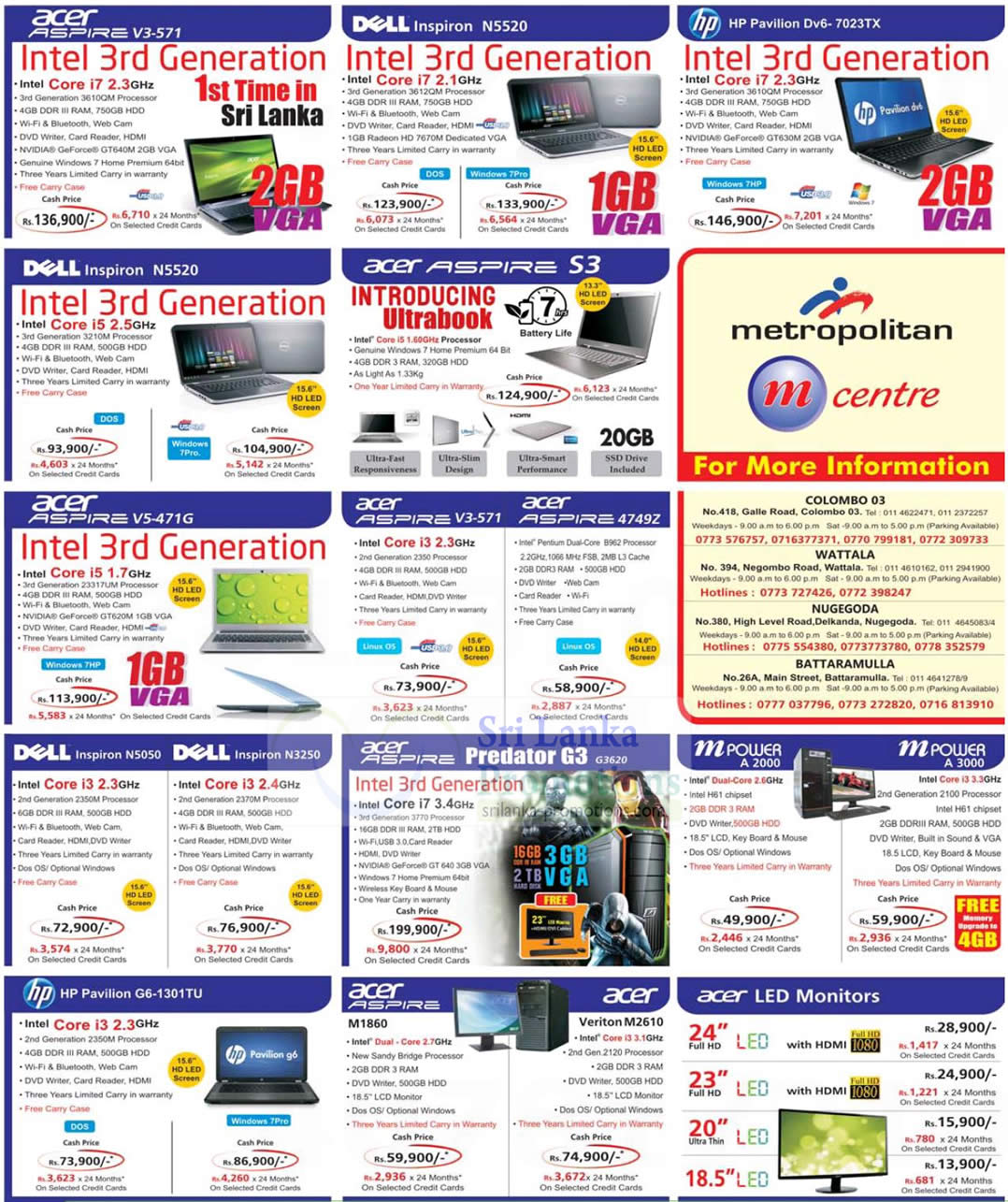 Featured image for Metropolitan Printers, Digital Cameras, Notebooks & Desktop PC Offers Price List 30 Sep 2012