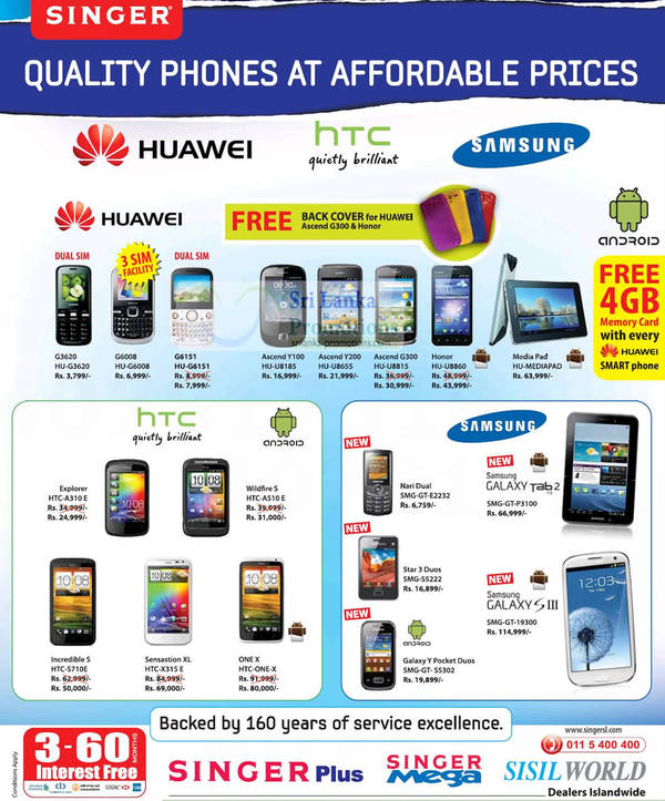Featured image for Singer Huawei, HTC & Samsung Smartphone Offers 30 Sep 2012