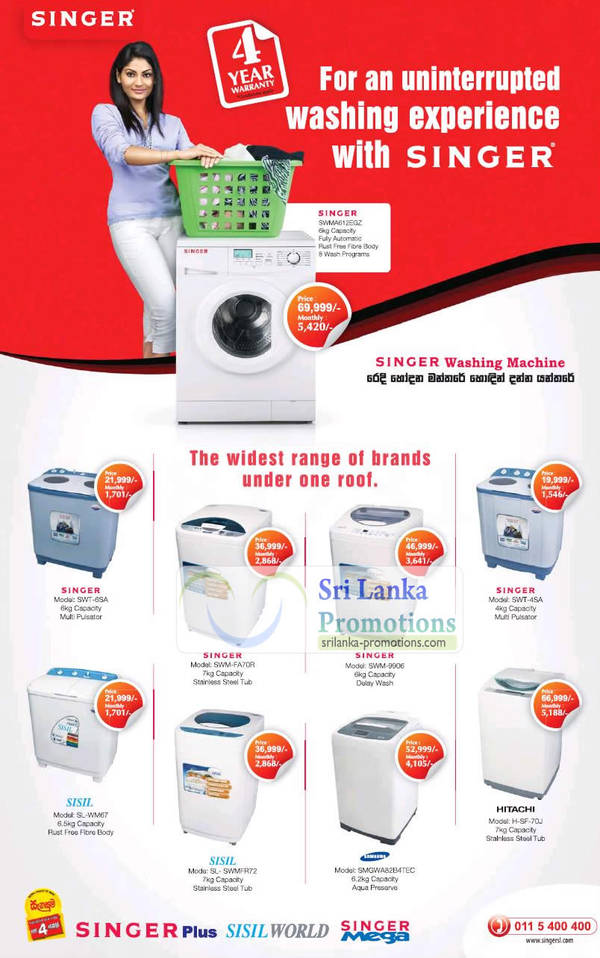 Featured image for Singer Washing Machines Price List Offers 30 Sep 2012