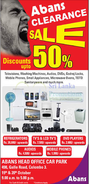 Featured image for (EXPIRED) Abans Clearance Sale Up To 50% Off 19 – 20 Oct 2012