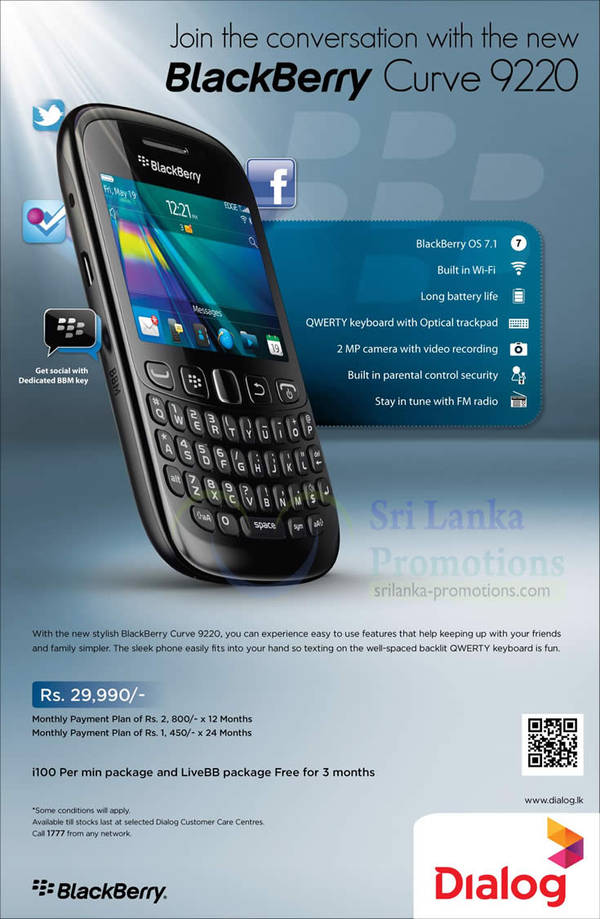 Featured image for Dialog BlackBerry Curve 9220 Features & Price 9 Oct 2012