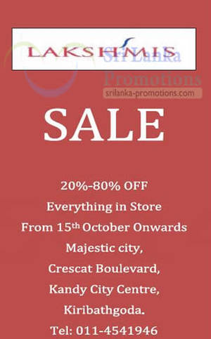 Featured image for (EXPIRED) Lakshmis Sale Up To 80% Off Islandwide 15 Oct 2012