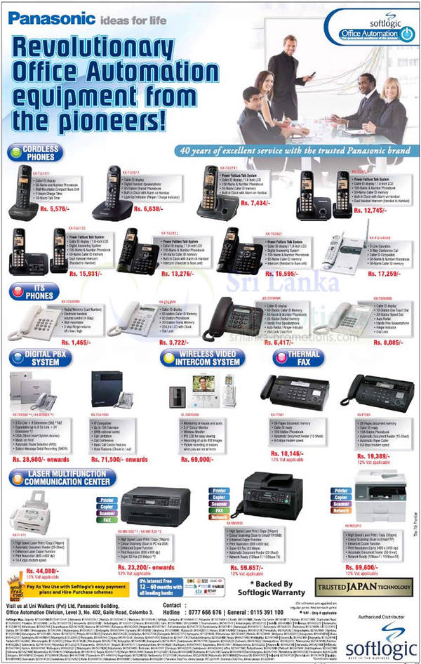 Featured image for Panasonic Telephones & Fax Machines Softlogic Offers 14 Oct 2012