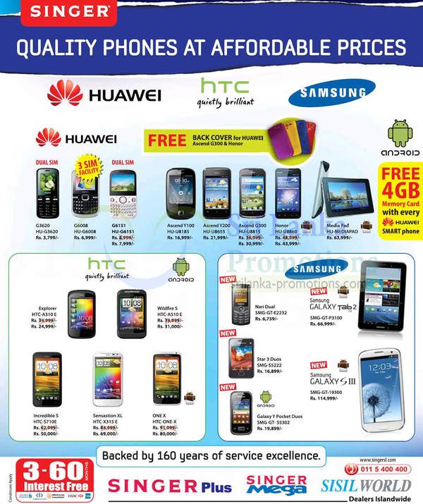Featured image for Singer Huawei, HTC & Samsung Smartphone Offers 14 Oct 2012