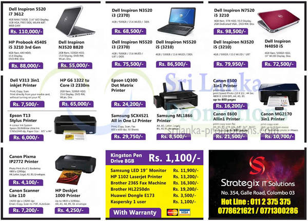 Featured image for Strategix IT Solutions Printers, Notebooks & Desktop PC System Offers 21 Oct 2012