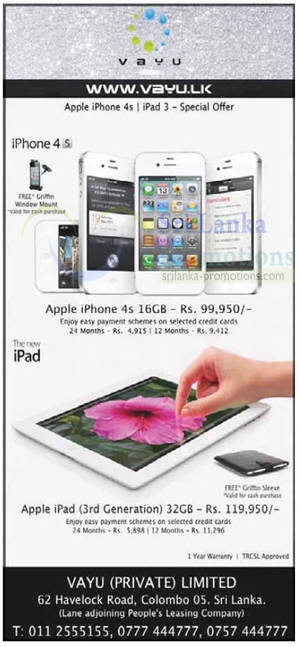 Featured image for Vayu Apple iPhone 4S & Apple iPad 3 Price Offers 21 Oct 2012
