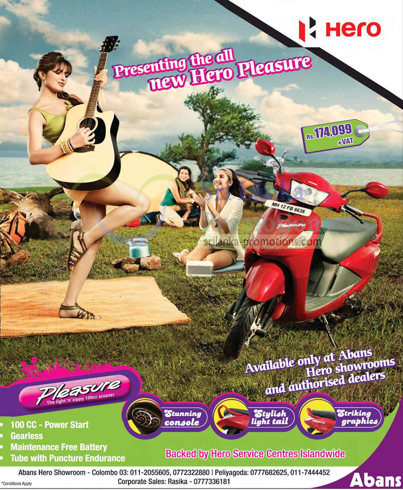 Abans Hero Pleasure Motorcycle Features Price 4 Nov 2012