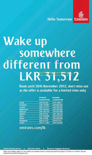 Featured image for Emirates Promotion Air Fares (Dubai, Singapore, London, etc) 7 Nov 2012