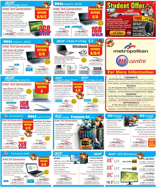 Featured image for Metropolitan Printers, Digital Cameras, Notebooks & Desktop PC Offers Price List 20 Nov 2012