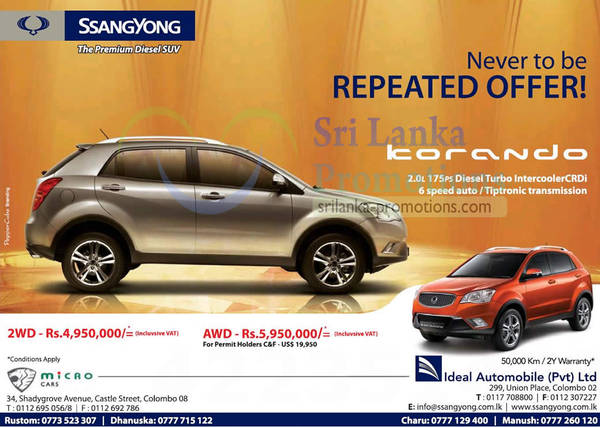 Featured image for Ssangyong Korando SUV Ideal Automobile Promotion Offer 4 Nov 2012