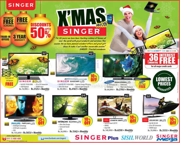 Featured image for Singer LED TV Christmas Offers Price List 4 Dec 2012