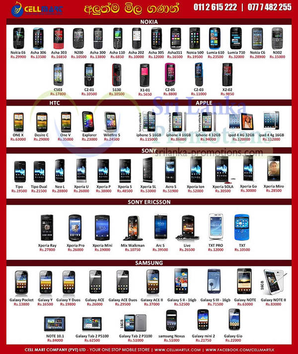 Featured image for Cell Mart Smartphone & Mobile Phone Price List Offers 6 Dec 2012