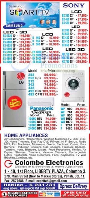 Featured image for Colombo Electronics TV, Fridge & Appliances Price Offers 18 Nov 2012