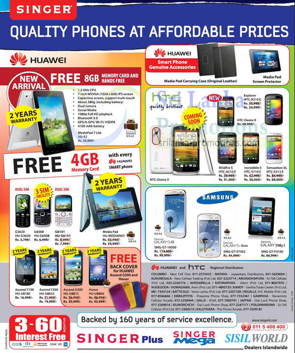 Featured image for Singer Huawei, HTC & Samsung Smartphones & Tablet Price Offers 2 Dec 2012