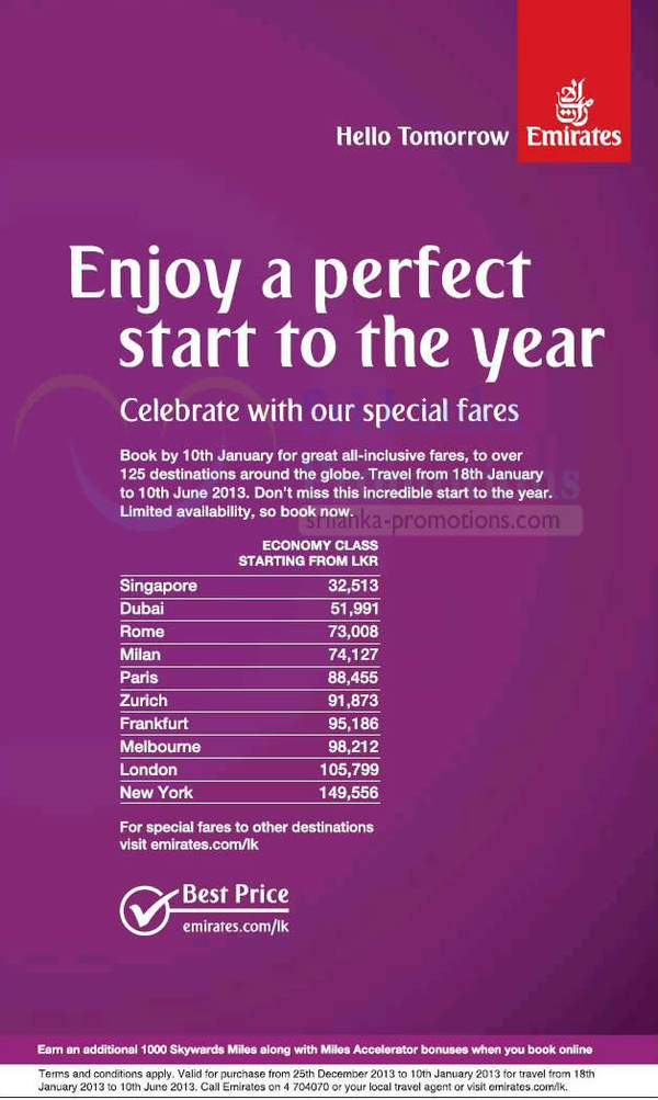 Featured image for (EXPIRED) Emirates Promotion Air Fares 3 – 10 Jan 2013