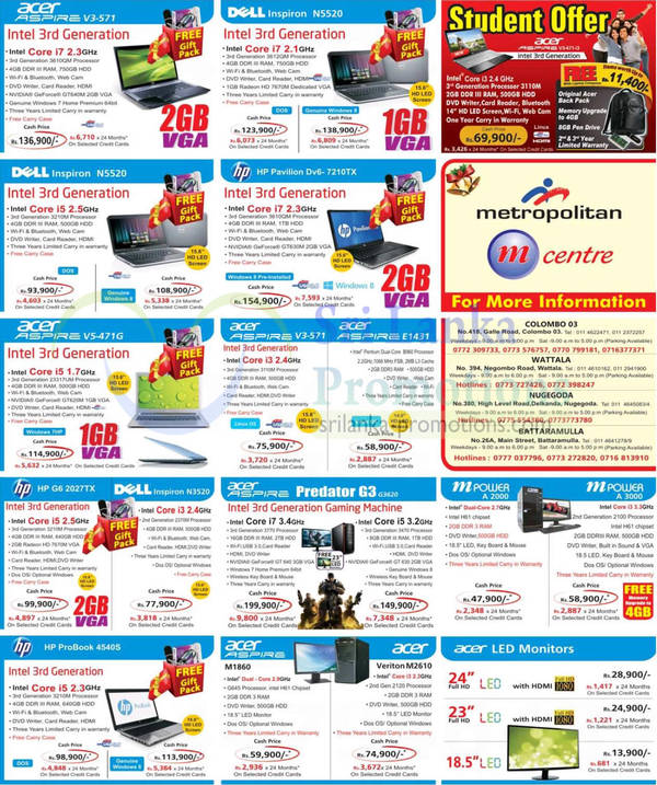 Featured image for Metropolitan Printers, Digital Cameras, Notebooks & Desktop PC Offers Price List 6 Jan 2013