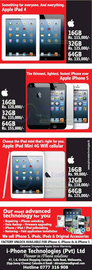 Featured image for i-Phone Technologies Apple iPhone 5, iPad Mini & iPad 4 Price Offers 6 Jan 2013
