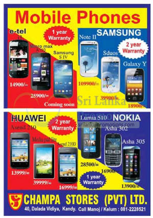 Featured image for Champa Stores Smartphones Price List Offers 24 Mar 2013