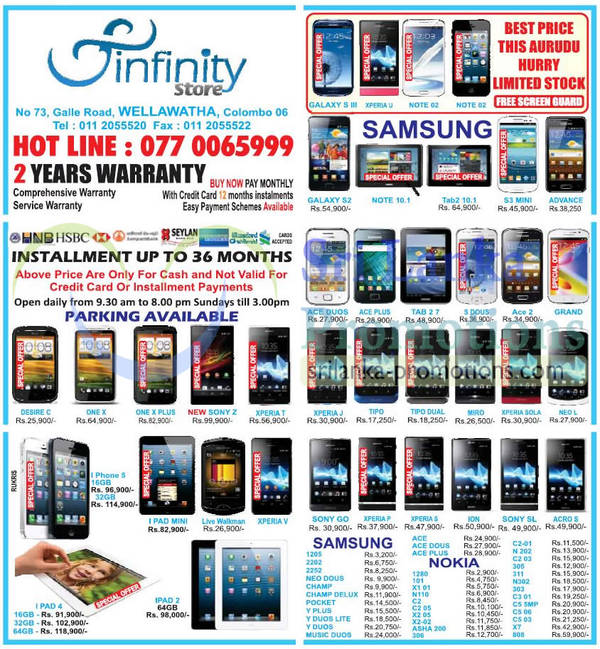 Featured image for Infinity Store Smartphones & Mobile Phones Price List Offers 24 Mar 2013