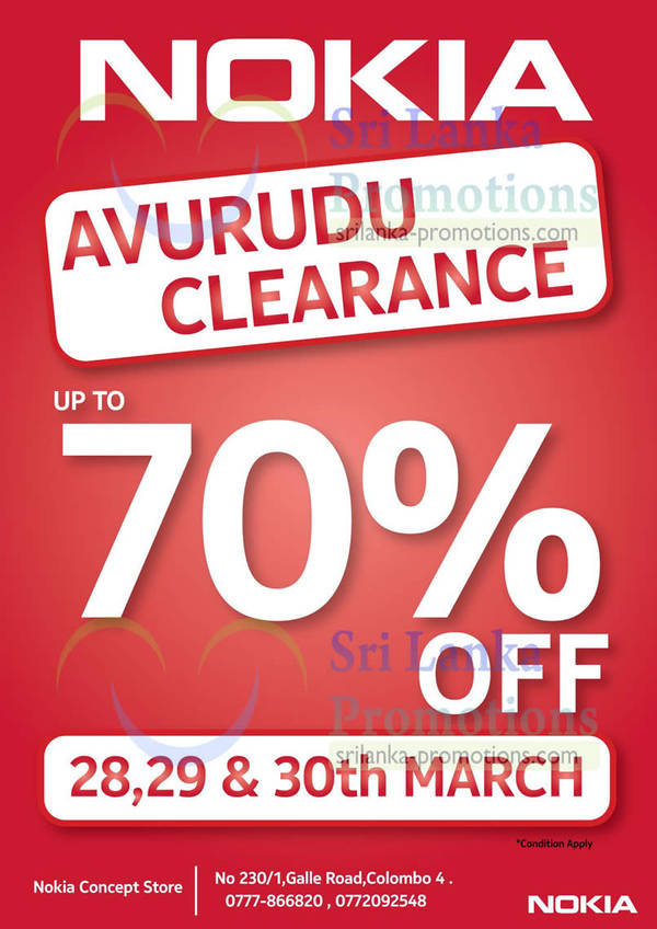 Featured image for (EXPIRED) Nokia Avurudu Clearance Up To 70% Off 28 – 30 Mar 2013