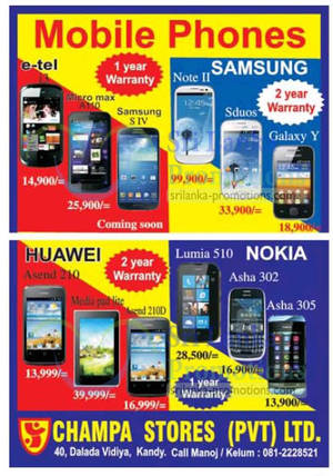 Featured image for Champa Stores Smartphones Price List Offers 21 Apr 2013
