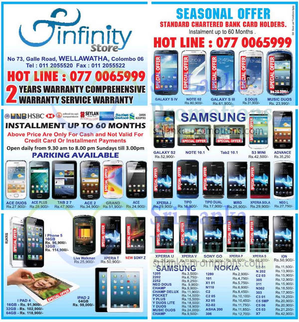 Featured image for Infinity Store Smartphones & Mobile Phones Price List Offers 21 Apr 2013