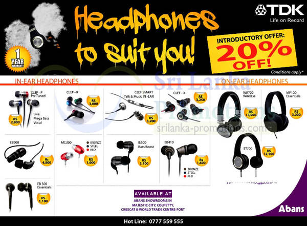 Featured image for Abans TDK Earphones & Headphones 20% Off Offer 21 Jun 2013