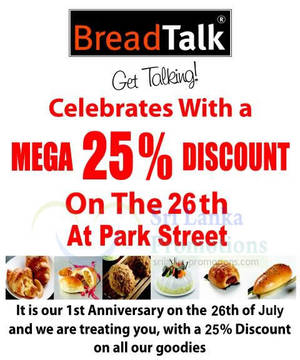 Featured image for (EXPIRED) BreadTalk 25% Off Storewide Promo @ Park Street 26 & 28 Jul 2013